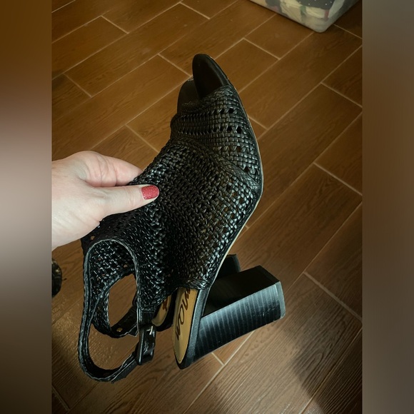 SAM EDELMAN EVIE BLACK shoes WOVEN OPEN TOE SLING BACK HEELS size 9.5 sandals - Picture 8 of 16